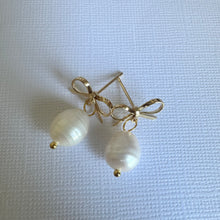 Load image into Gallery viewer, Nina Drops ~ Gold Bows + Pearls
