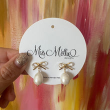 Load image into Gallery viewer, Nina Drops ~ Gold Bows + Pearls