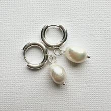 Load image into Gallery viewer, Sally Drops ~ Silver Huggie + Pearls