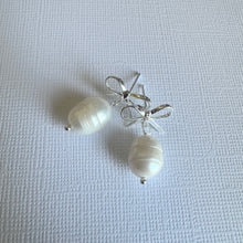 Load image into Gallery viewer, Nina Drops ~ Silver Bows + Pearls