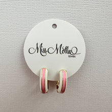 Load image into Gallery viewer, Enamel Huggies - White &amp; Pink
