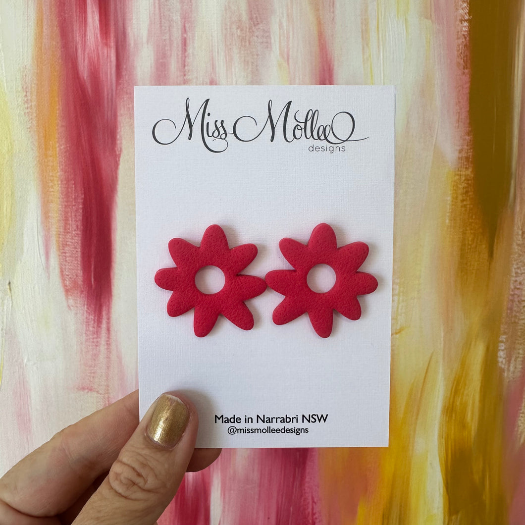 Pops of Spring ~ Organic Flowers Studs - Red