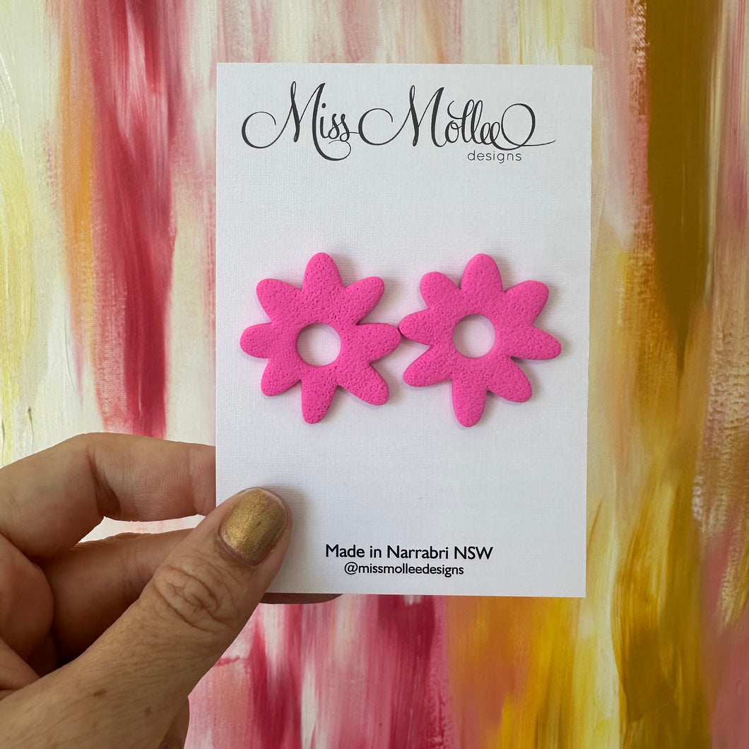 Pops of Spring ~ Organic Flowers Studs - Hot Pink