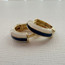 Load image into Gallery viewer, Enamel Huggies - White &amp; Navy
