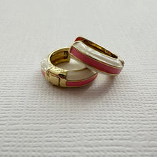 Load image into Gallery viewer, Enamel Huggies - White &amp; Pink
