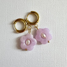 Load image into Gallery viewer, Lucy Drops ~ Flower Pearl Huggies
