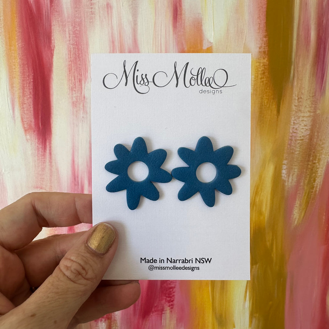 Pops of Spring ~ Organic Flowers Studs - Lagoon Blue