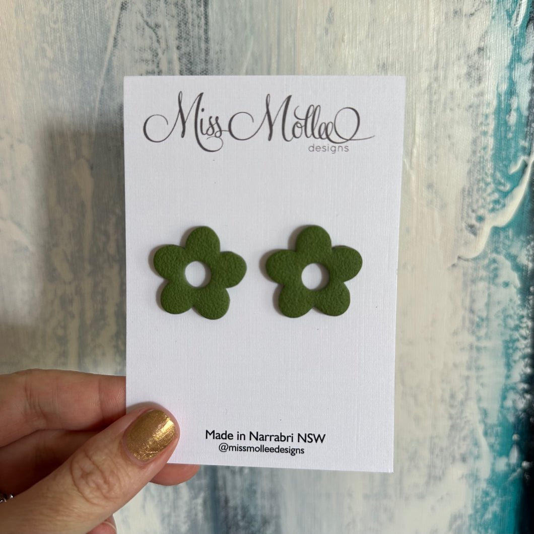 The Capsule ~ Flower Studs in Olive