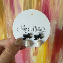 Load image into Gallery viewer, Nina Drops ~ Black Bows + Pearls
