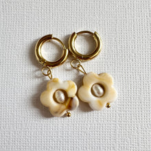 Load image into Gallery viewer, Lucy Drops ~ Flower Pearl Huggies
