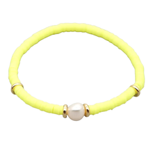 Load image into Gallery viewer, Pop Design ~ Electric Yellow + Pearl Heishi Bracelet
