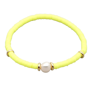 Pop Design ~ Electric Yellow + Pearl Heishi Bracelet