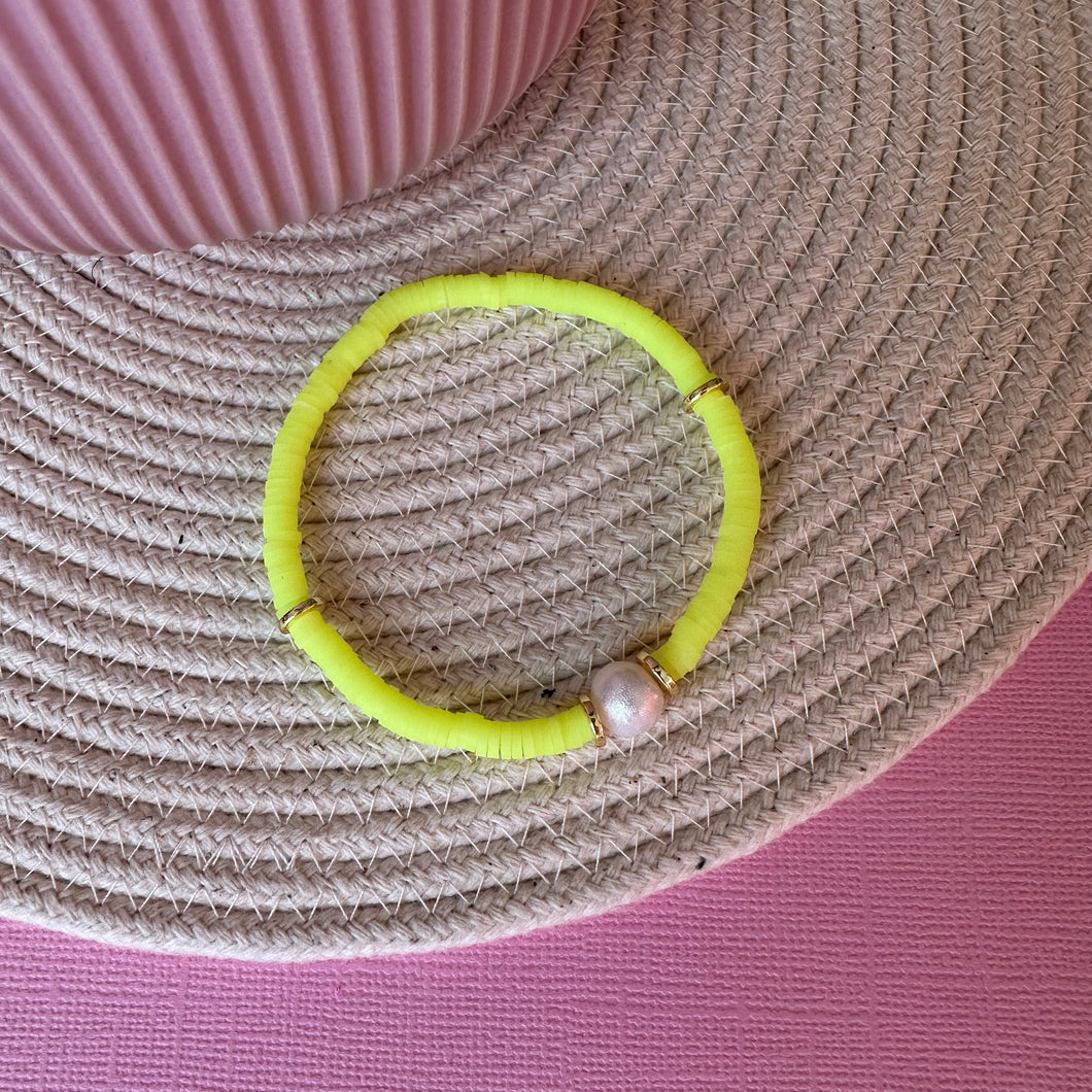 Pop Design ~ Electric Yellow + Pearl Heishi Bracelet